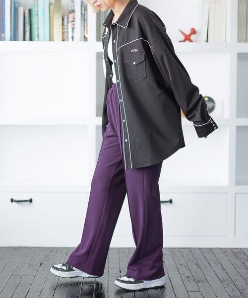 PBLIM（ページボーイリム）の「PAGEBOYLIM/イージーストレートパンツ（スラックス・レディース・パープル/オレンジ/レオパード・FREE）」の10枚目の写真