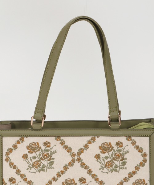 axes femme POETIQUE（アクシーズファムポエティック）の「ローズ刺繍レトロトートバッグ（トートバッグ・レディース・ワイン/グリーン・FREE）」の15枚目の写真