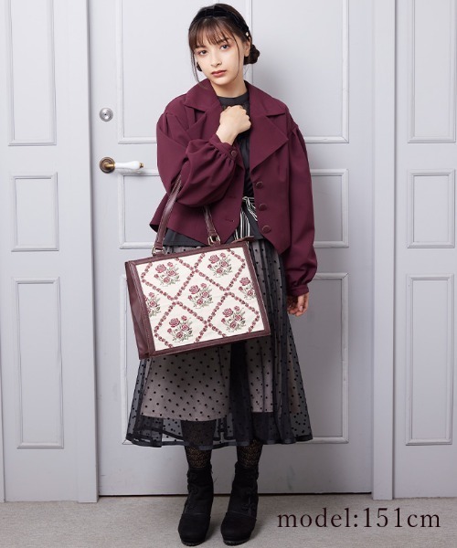 axes femme POETIQUE（アクシーズファムポエティック）の「ローズ刺繍レトロトートバッグ（トートバッグ・レディース・ワイン/グリーン・FREE）」の3枚目の写真