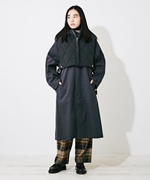 TOBILA | 中綿キルトベスト付きレイヤードロングコート(ミリタリージャケット)