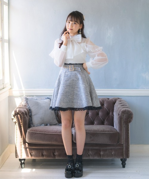 美品⭐︎クレージュ21 スカート ROJITA（ロジータ）の「ビジュバックルツイードフレアスカート