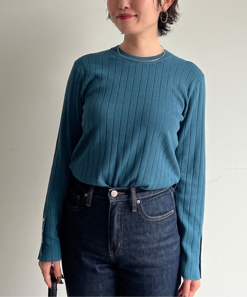 Chez toi(シェトワ)の「袖ボタンワイドリブプルオーバー(ニット/セーター・レディース・ブラック/グレイッシュベージュ/ブラウン/ピンク/グリーン・FREE)」の21枚目の写真
