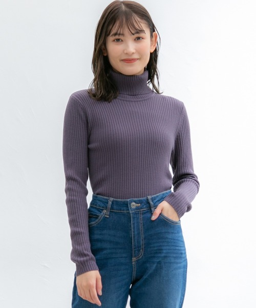 Honeys（ハニーズ）の「あったかリブ編タートル（ニット/セーター・レディース・ピンク/ブラウン/ブラック/ベージュ/アイボリー/パープル/レッド/グリーン/ターコイズブルー・LL/S/M/L）」の8枚目の写真