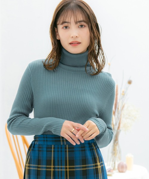 Honeys（ハニーズ）の「あったかリブ編タートル（ニット/セーター・レディース・ピンク/ブラウン/ブラック/ベージュ/アイボリー/パープル/レッド/グリーン/ターコイズブルー・LL/S/M/L）」の7枚目の写真