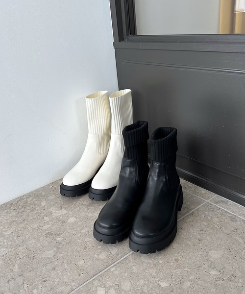PAGEBOY(ページボーイ)の「ニットソックスブーツ(ブーツ・レディース・ブラック/オフホワイト・M/L)」の14枚目の写真