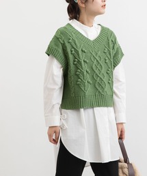 POU DOU DOU | ケーブル編みポップコーンニットベスト(ベスト)