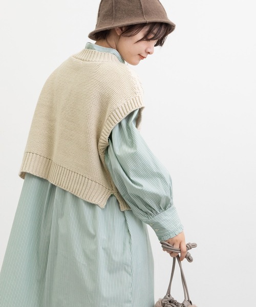 POU DOU DOU(プードゥドゥ)の「ケーブル編みポップコーンニットベスト(ベスト・レディース・グレー/カーキ/キナリ・3)」の6枚目の写真