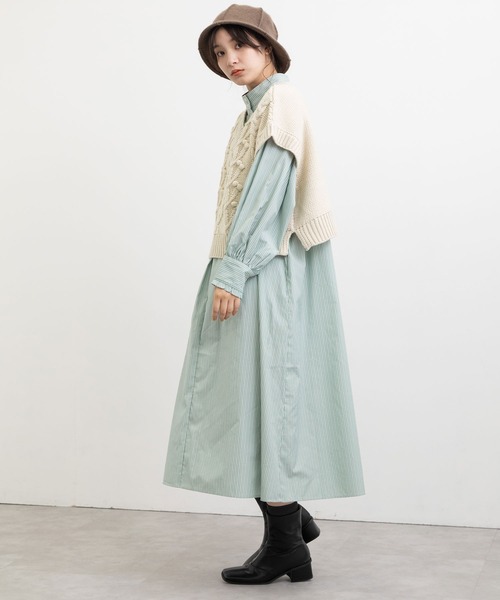 POU DOU DOU(プードゥドゥ)の「ケーブル編みポップコーンニットベスト(ベスト・レディース・グレー/カーキ/キナリ・3)」の9枚目の写真