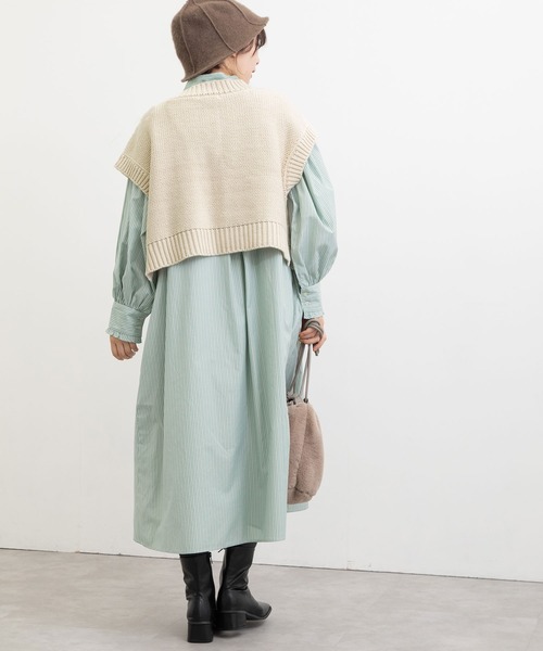 POU DOU DOU(プードゥドゥ)の「ケーブル編みポップコーンニットベスト(ベスト・レディース・グレー/カーキ/キナリ・3)」の10枚目の写真