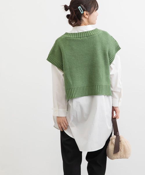 POU DOU DOU(プードゥドゥ)の「ケーブル編みポップコーンニットベスト(ベスト・レディース・グレー/カーキ/キナリ・3)」の13枚目の写真