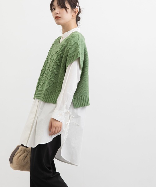 POU DOU DOU(プードゥドゥ)の「ケーブル編みポップコーンニットベスト(ベスト・レディース・グレー/カーキ/キナリ・3)」の14枚目の写真