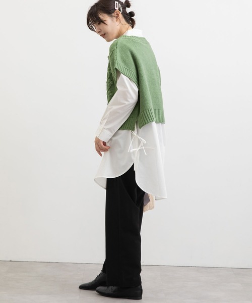 POU DOU DOU(プードゥドゥ)の「ケーブル編みポップコーンニットベスト(ベスト・レディース・グレー/カーキ/キナリ・3)」の18枚目の写真