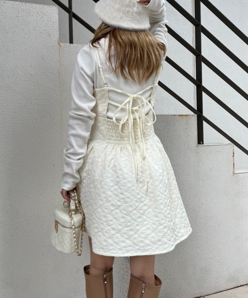 one after another NICE CLAUP（ワンアフターアナザーナイスクラップ）の「ビンテージガーリーなミニキャミワンピース（ワンピース・レディース・アイボリー/ブラック/ブラック系その他・FREE）」の2枚目の写真