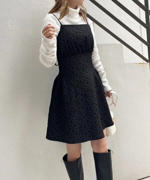 one after another NICE CLAUP（ワンアフターアナザーナイスクラップ）の「ビンテージガーリーなミニキャミワンピース（ワンピース・レディース・アイボリー/ブラック/ブラック系その他・FREE）」の4枚目の写真