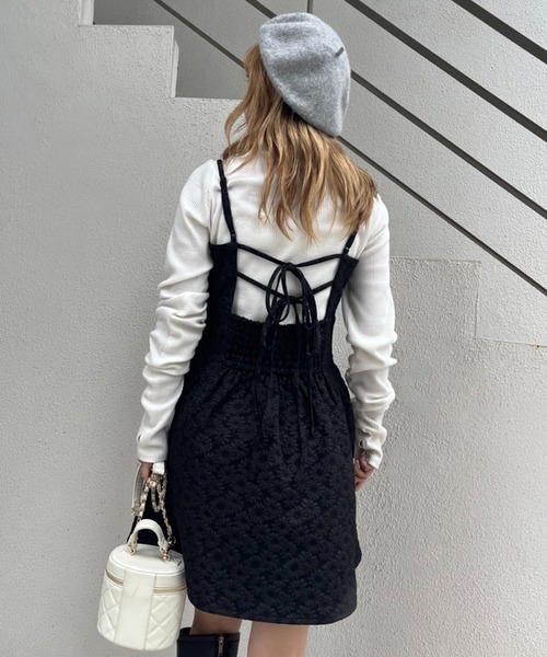 one after another NICE CLAUP（ワンアフターアナザーナイスクラップ）の「ビンテージガーリーなミニキャミワンピース（ワンピース・レディース・アイボリー/ブラック/ブラック系その他・FREE）」の7枚目の写真