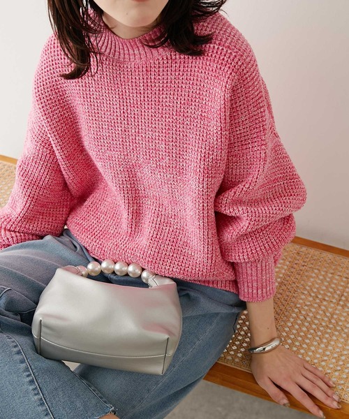 COLLAGE GALLARDAGALANTE（コラージュガリャルダガランテ）の「メランジニット（ニット/セーター・レディース・ライム/ピンク・FREE）」の2枚目の写真