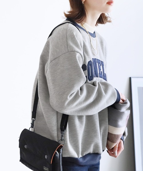 reca（レカ）の「裏起毛ロゴ入りバイカラースウェットプルオーバー（スウェット・レディース・オートミール/ネイビー/グレー・FREE）」の6枚目の写真