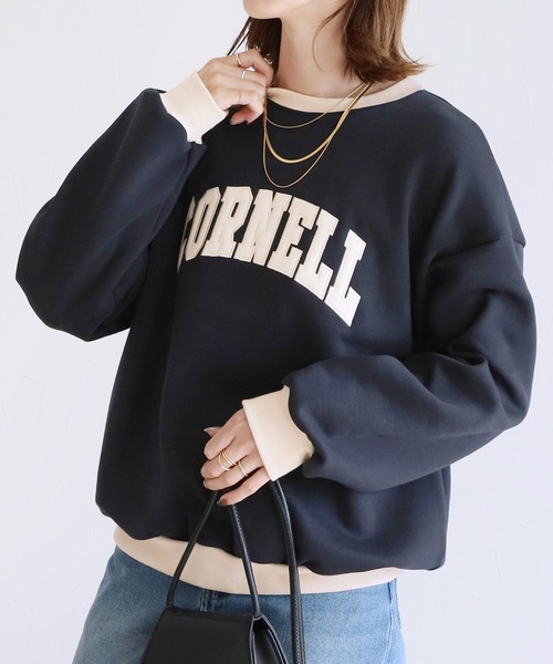 reca（レカ）の「裏起毛ロゴ入りバイカラースウェットプルオーバー（スウェット・レディース・オートミール/ネイビー/グレー・FREE）」の14枚目の写真