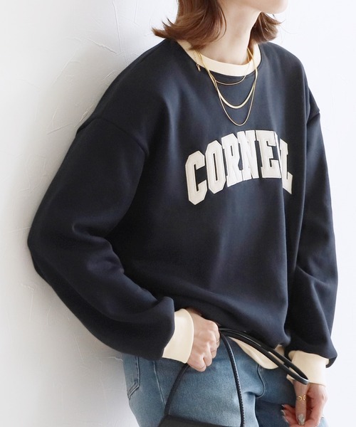 reca（レカ）の「裏起毛ロゴ入りバイカラースウェットプルオーバー（スウェット・レディース・オートミール/ネイビー/グレー・FREE）」の16枚目の写真