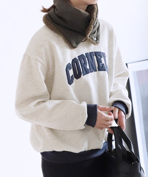 reca（レカ）の「裏起毛ロゴ入りバイカラースウェットプルオーバー（スウェット・レディース・オートミール/ネイビー/グレー・FREE）」の9枚目の写真