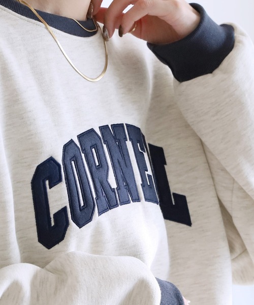 reca（レカ）の「裏起毛ロゴ入りバイカラースウェットプルオーバー（スウェット・レディース・オートミール/ネイビー/グレー・FREE）」の10枚目の写真