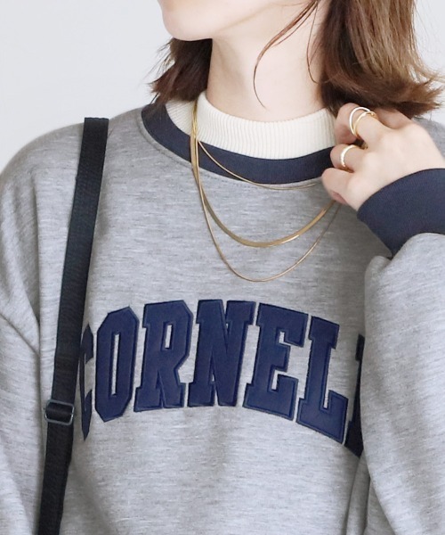 reca（レカ）の「裏起毛ロゴ入りバイカラースウェットプルオーバー（スウェット・レディース・オートミール/ネイビー/グレー・FREE）」の7枚目の写真