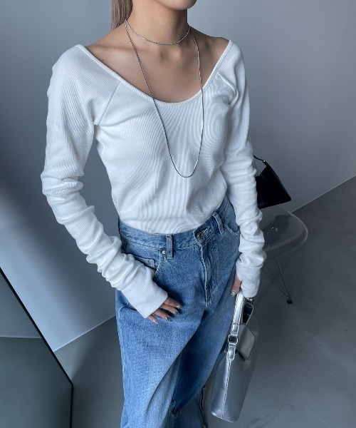 AIC.（エーアイシー）の「再入荷 パッド付バックオープンアームカバーリブトップス（Tシャツ/カットソー・レディース・ホワイト系/ブラック/モカ/ダークグレー/オフホワイト/チャコールグレー・FREE）」の19枚目の写真