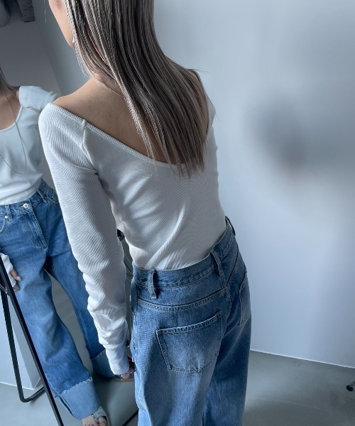 AIC.（エーアイシー）の「再入荷 パッド付バックオープンアームカバーリブトップス（Tシャツ/カットソー・レディース・ホワイト系/ブラック/モカ/ダークグレー/オフホワイト/チャコールグレー・FREE）」の17枚目の写真