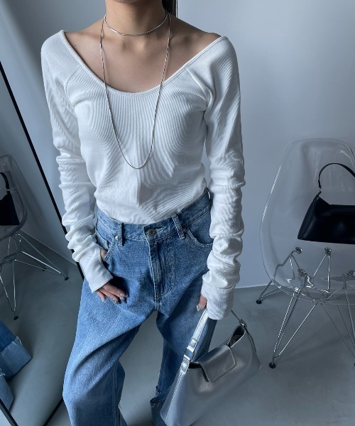 AIC.（エーアイシー）の「再入荷 パッド付バックオープンアームカバーリブトップス（Tシャツ/カットソー・レディース・ホワイト系/ブラック/モカ/ダークグレー/オフホワイト/チャコールグレー・FREE）」の20枚目の写真