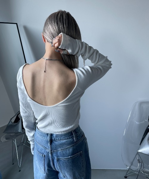 AIC.（エーアイシー）の「再入荷 パッド付バックオープンアームカバーリブトップス（Tシャツ/カットソー・レディース・ホワイト系/ブラック/モカ/ダークグレー/オフホワイト/チャコールグレー・FREE）」の18枚目の写真