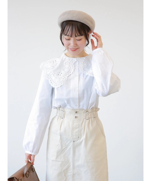 ehka sopo(エヘカソポ)の「レースビッグ襟ブラウス(シャツ/ブラウス・レディース・ブラック/オフホワイト/キナリ・フリ-)」の2枚目の写真