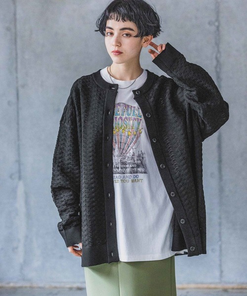 PAGEBOY(ページボーイ)の「レトロスカシガラクルーカーディガン(カーディガン/ボレロ・レディース・オフホワイト/ブラック/イエロー・FREE)」の2枚目の写真