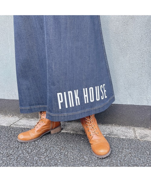 PINKHOUSE ピンクハウス☆ビッグロゴプリントデニムスカート M ブラック PINK HOUSE（ピンクハウス）の「ビッグロゴプリントデニム