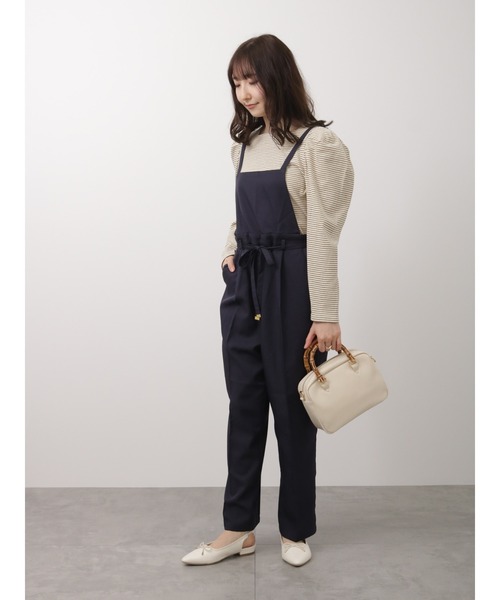 Te chichi TERRASSE（テチチテラス）の「ウエストリボンサロペット(セットアップ可)（サロペット/オーバーオール・レディース・ネイビー/ブルー/ベージュ・ﾌﾘ-）」の2枚目の写真