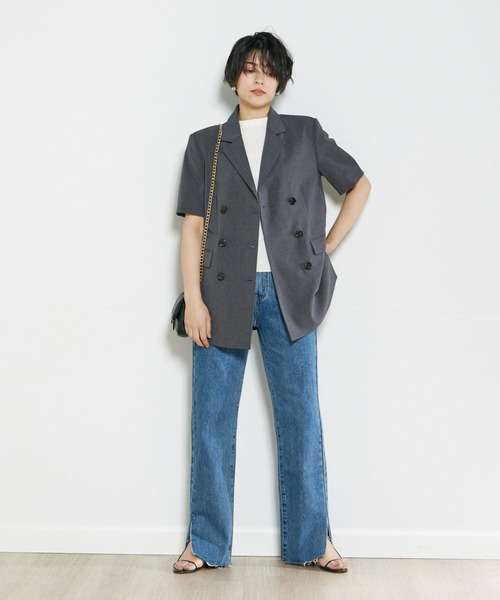 INED CLARO（イネドクラロ）の「ハーフスリーブジャケット（テーラードジャケット・レディース・ベージュ/ブラック/グレー・フリー）」の4枚目の写真