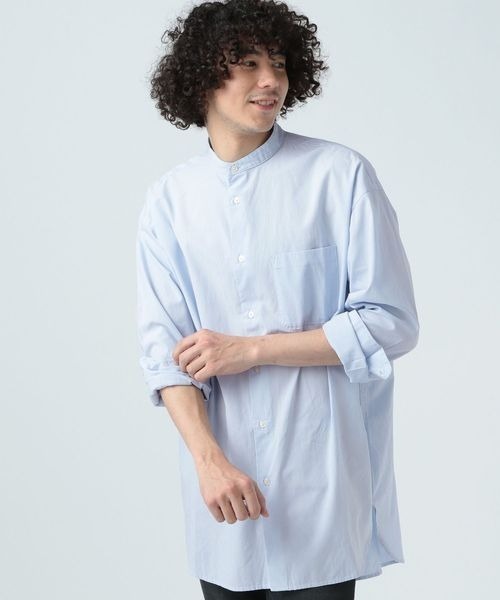 BAYFLOW（ベイフロー）の「バンドカラーロングシャツ（シャツ/ブラウス・メンズ・オフホワイト/ベージュ/ブルー・MEDIUM/LARGE）」の3枚目の写真