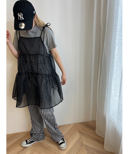 WC（ダブル シー）の「ギンガムチェックプリーツパンツ（スラックス・レディース・ブラック/グリーン・FREE）」の4枚目の写真