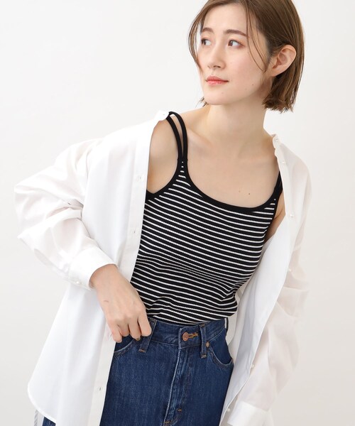 grove（グローブ）の「◆ボーダーテレコキャミソール（タンクトップ・レディース・ブラック系2/ブラウン系3/アイボリー系2・02/03/04/01/05）」の5枚目の写真