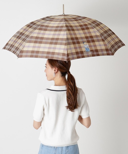ポロ ラルフローレン 晴雨兼用傘 長傘 日傘 ポロベア チェック柄 べージュ POLO RALPH LAUREN（ポロ ラルフ ローレン）の「長傘 雨傘 POLO BEAR