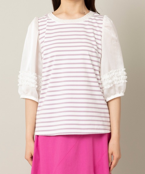 ローズティアラ　首元パールのカットソー セール】パール襟カットソー（Tシャツ/カットソー）｜Rose Tiara
