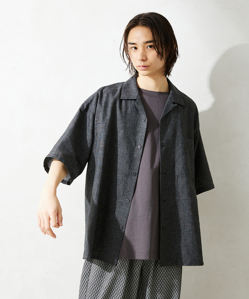 JOURNAL STANDARD relume（ジャーナルスタンダード　レリューム）の「リネンブレンド オープンカラーシャツ（シャツ/ブラウス・メンズ・ベージュ/ブラウン/カーキ/ブラックミックス・MEDIUM/LARGE）」の17枚目の写真