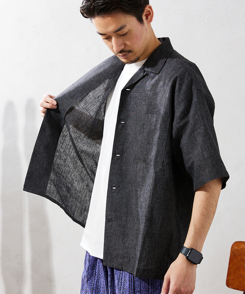 JOURNAL STANDARD relume（ジャーナルスタンダード　レリューム）の「リネンブレンド オープンカラーシャツ（シャツ/ブラウス・メンズ・ベージュ/ブラウン/カーキ/ブラックミックス・MEDIUM/LARGE）」の21枚目の写真