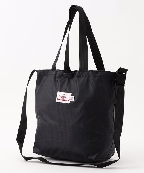 Battenwear(バテンウエア)の「Battenwear/バテンウエア MINI PACKABLE TOTE/ミニ パッカブルトートバック/ショルダーバック/ハンドバック(トートバッグ・メンズ・ベージュ/ブラック・フリ-)」の2枚目の写真