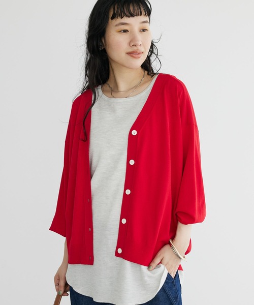 CRAFT STANDARD BOUTIQUE（クラフトスタンダードブティック）の「機能性ニット 長袖カーディガン（カーディガン/ボレロ・レディース・レッド/ネイビー/ブラック/ベージュ・FREE）」の4枚目の写真