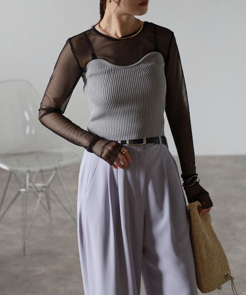 Bonjour Sagan(ボンジュールサガン)の「ニットリブビスチェ(チューブトップ・レディース・グレー/ブラック/アイボリー・FREE)」の3枚目の写真