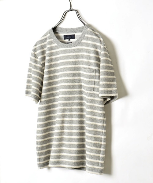 SHIPS JET BLUE(シップスジェットブルー)の「SHIPS JET BLUE (シップス ジェットブルー): イズミールパイル ボーダー ポケットTシャツ■(Tシャツ/カットソー・メンズ・ネイビー/ブルー/ナチュラル/グレー・LARGE/SMALL/MEDIUM)」の1枚目の写真