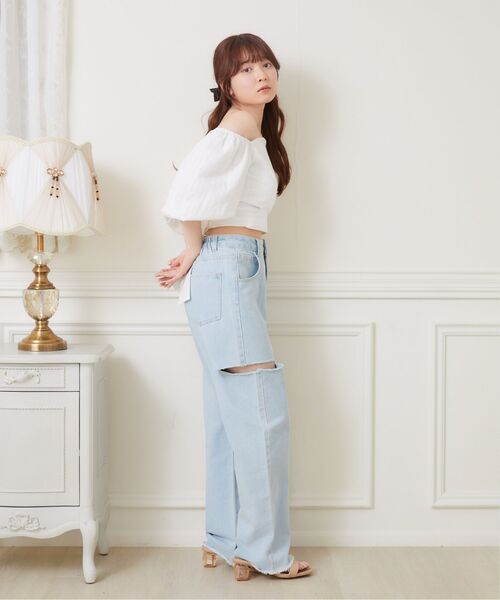 ems excite（エムズエキサイト）の「サイドスリットBリボンBL（シャツ/ブラウス・レディース・ブルー/オレンジ/ホワイト・FREE）」の6枚目の写真