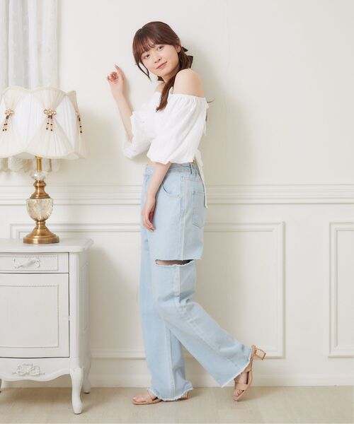 ems excite（エムズエキサイト）の「サイドスリットBリボンBL（シャツ/ブラウス・レディース・ブルー/オレンジ/ホワイト・FREE）」の7枚目の写真