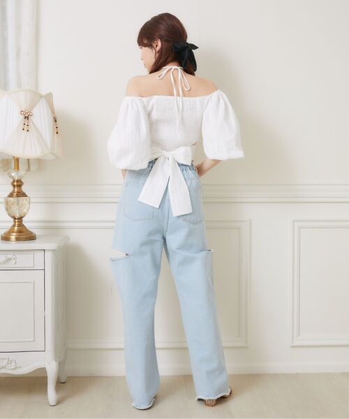 ems excite（エムズエキサイト）の「サイドスリットBリボンBL（シャツ/ブラウス・レディース・ブルー/オレンジ/ホワイト・FREE）」の8枚目の写真