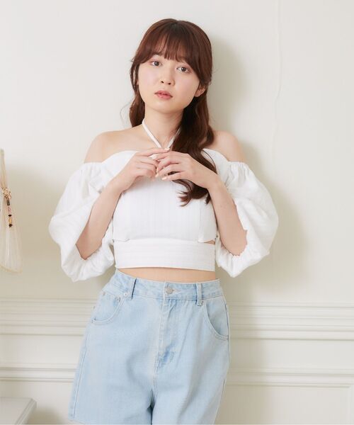 ems excite（エムズエキサイト）の「サイドスリットBリボンBL（シャツ/ブラウス・レディース・ブルー/オレンジ/ホワイト・FREE）」の9枚目の写真